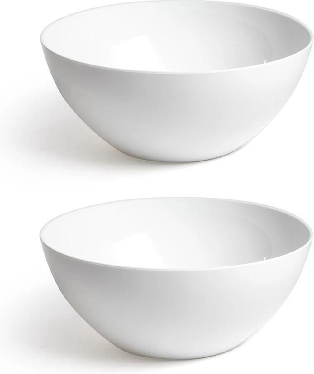 Set Van 2x Stuks Grote Salade/fruit/brood Serveerschaal/sla Bak In Het Wit 26.5 Cm - Schalen/kommen Van Kunstsof - Keukenbenodigdheden 1 Set Van 2x Stuks Grote Salade/fruit/brood Serveerschaal/sla Bak In Het Wit 26.5 Cm - Schalen/kommen Van Kunstsof - Keukenbenodigdheden