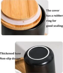 Voorraadpotten Keramiek - Suikerpot 3 Stuks - Deksel Bamboe - Luchtdict Voorraadbussen Potten - Zwart -Keukengerei Verkoop 1037x1200 2