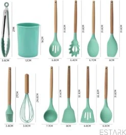 ESTARK® Keukengerei Set - Keukengerei Houder - Keukengerei Set Met Houder - 12 Delig - Antraciet Zwart - Houten Steel - Siliconen - Kerstcadeau - Pastalepel - Spatel Voor Beslag - Open Spatel - Grote Lepel - Open Lepel - Soeplepel - Keuken Spatels 12 -Keukengerei Verkoop 1117x1200 3