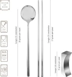 House Of Husk 1 Persoons Chopstick Lepel Set - 1 Paar Metalen Koreaanse Eetstokjes - Inclusief Eetlepel En Houder - RVS - Metaal - Eetstokjes - Koreaans - Vaatwasserbestendig - Sushi Chopsticks - Noodles - Zilver -Keukengerei Verkoop 1125x1200
