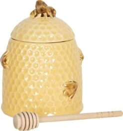Clayre & Eef Honingpot Met Lepel Ø 11x14 Cm Geel Keramiek Rond Bijen Voorraadpot Deksel Bewaarpot Opbergpot -Keukengerei Verkoop 1127x1200