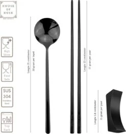 House Of Husk 1 Persoons Chopstick Set - 1 Paar Metalen Koreaanse Eetstokjes - Inclusief Eetlepel En Houder - RVS - Metaal - Eetstokjes - Koreaans - Vaatwasserbestendig - Sushi Chopsticks - Noodles - Zwart -Keukengerei Verkoop 1132x1200