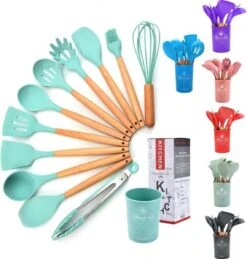 12-delige Itagala Siliconen Keukengerei Set Met Koker |Anti Aanbak | Hoge Kwaliteit Kookgerei Met Houten Handvatten | Pink | BPA En Kras Vrij -Keukengerei Verkoop 1143x1200 1