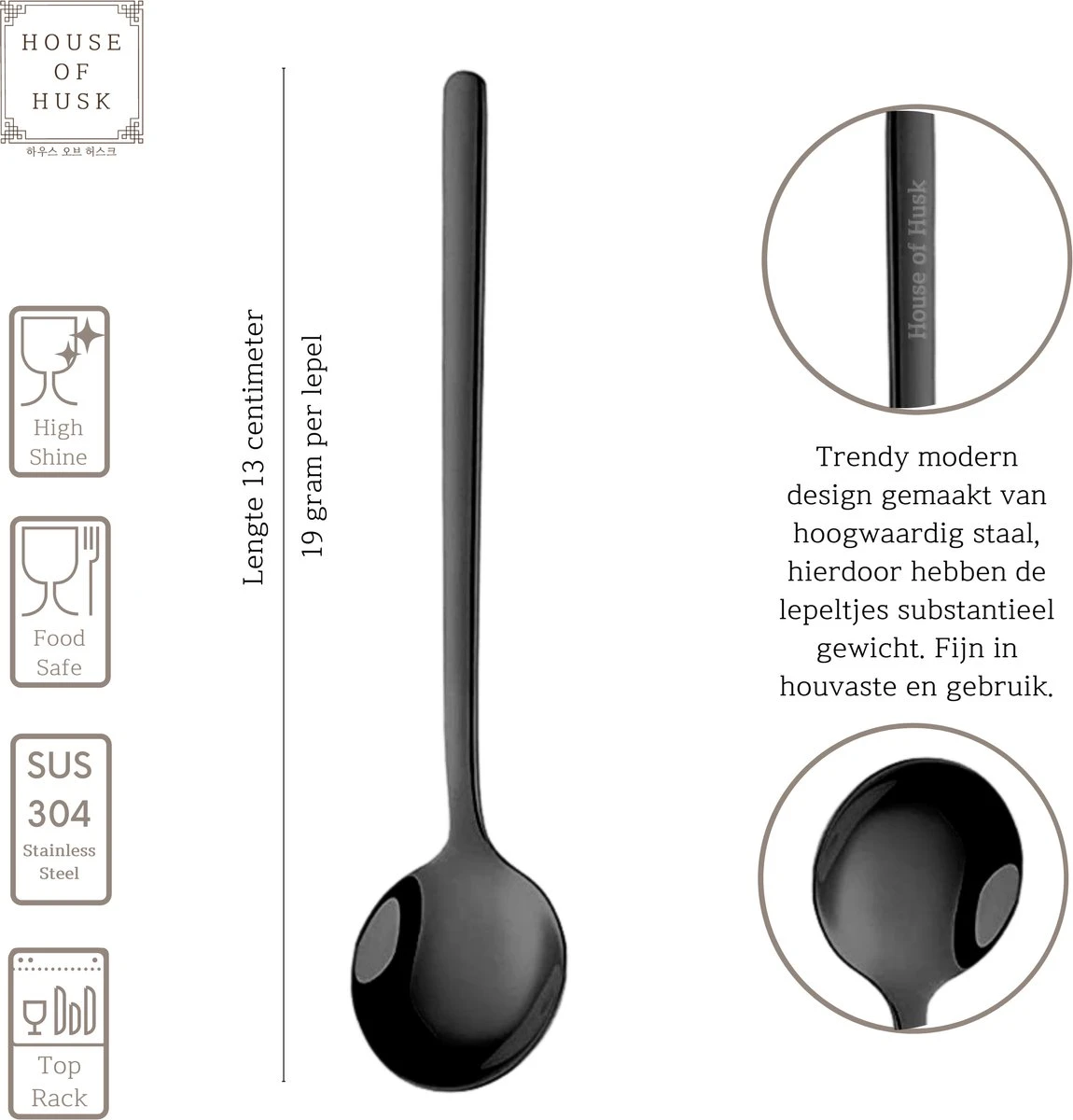 House Of Husk® Theelepels Set - Theelepeltjes - Koffielepels - Koffielepeltjes - RVS - 13cm - 12 Stuks - Zwart 2 House Of Husk® Theelepels Set - Theelepeltjes - Koffielepels - Koffielepeltjes - RVS - 13cm - 12 Stuks - Zwart - Afbeelding 2