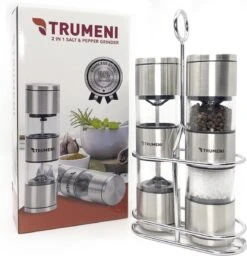 TRUMENI Dubbelzijdige Peper En Zoutmolen Set Inclusief Houder - Handmatige Pepermolen Met Instelbare Maalgraad - 2 Stuks Kruidenmolens -Keukengerei Verkoop 1157x1200