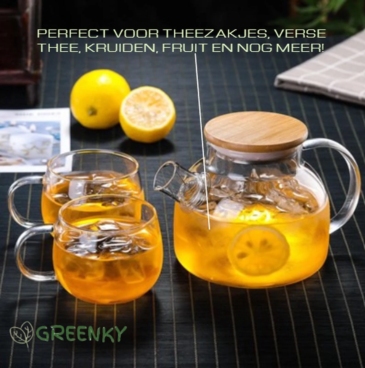 GREENKY Glazen Theepot Met Filter En Bamboe Deksel- Theekan - Duurzaam - Filter - Theehouder - Theeglas - Fruitkan - Schenkkan - Teapot - 1Liter - 1000ml 4 GREENKY Glazen Theepot Met Filter En Bamboe Deksel- Theekan - Duurzaam - Filter - Theehouder - Theeglas - Fruitkan - Schenkkan - Teapot - 1Liter - 1000ml - Afbeelding 4