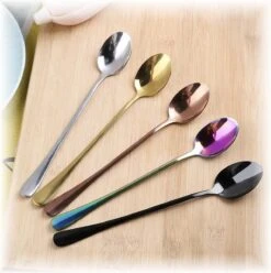 Fako Bijoux® - 6 Lange Lepels - Latte Macchiato - Longdrink - Cocktail - Dessert - IJs - Koffie - Zilver - 6 Stuks - Bewaarzakje -Keukengerei Verkoop 1196x1200