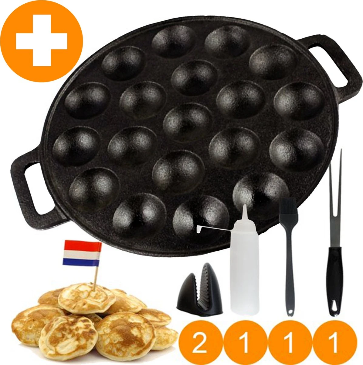 YUGN BLACK Poffertjespan Poffertjesmaker 6 Delige Set - 19 Poffertjes Incl Doseerfles Kwast Poffertjesvork Siliconen Ovenwanten - Platte Onderkant Poffertjespan Inductie Poffertjespan Elektrisch - Cadeau Tip 1 YUGN BLACK Poffertjespan Poffertjesmaker 6 Delige Set - 19 Poffertjes Incl Doseerfles Kwast Poffertjesvork Siliconen Ovenwanten - Platte Onderkant Poffertjespan Inductie Poffertjespan Elektrisch - Cadeau Tip