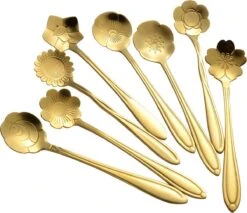 Fako Bijoux® - Bloemen Lepels Set - Theelepel / Koffielepel - 12cm - Goud - 8 Stuks -Keukengerei Verkoop 1200x1034
