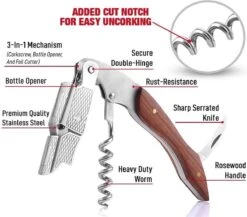 Merkloos Luxe Kelnersmes - Natuurlijk Hout - Roestvrij Staal Met Gesleufde Groef - Wijnopener - Sommeliersmes -Keukengerei Verkoop 1200x1054
