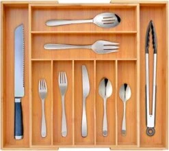 Merkloos Decopatent® Uitschuifbaar Bestekbak - Besteklade - 7 Vaks -> Uitschuifbaar Naar 9 Vakken - Bestekbakken Organizer - Bamboe - Hout