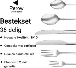 Perow 6 Persoons Bestekset – 36 Delig – 18/10 Edelstaal – Lepels, Messen, Vorken & Steakmessen – Vaatwasserbestendig – Zilver - Serviessets -Keukengerei Verkoop 1200x1073