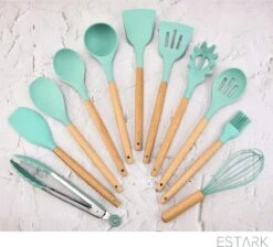 ESTARK® Keukengerei Set - Keukengerei Houder - Keukengerei Set Met Houder - 12 Delig - Antraciet Zwart - Houten Steel - Siliconen - Kerstcadeau - Pastalepel - Spatel Voor Beslag - Open Spatel - Grote Lepel - Open Lepel - Soeplepel - Keuken Spatels 12 -Keukengerei Verkoop 1200x1087 2