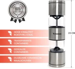 TRUMENI Dubbelzijdige Peper En Zoutmolen Set Inclusief Houder - Handmatige Pepermolen Met Instelbare Maalgraad - 2 Stuks Kruidenmolens -Keukengerei Verkoop 1200x1104