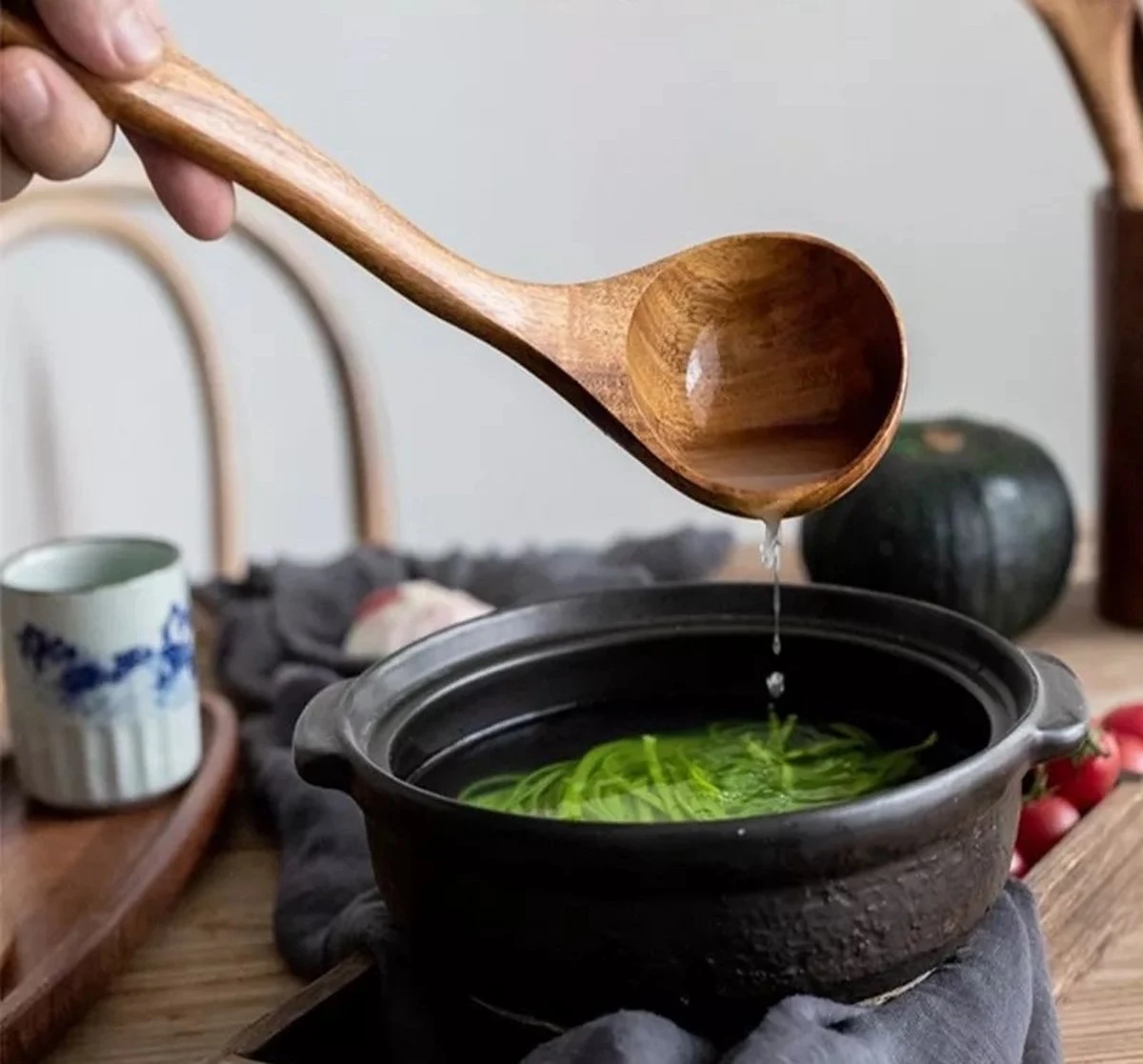 Luverno® - Keukengerei Set - 6 Delig - Teakhout - Keukenset - Keukengerei - Keukengerei Set Met Houder - Keukengerei Houder - Spatelpot - Bruin 7 Luverno® - Keukengerei Set - 6 Delig - Teakhout - Keukenset - Keukengerei - Keukengerei Set Met Houder - Keukengerei Houder - Spatelpot - Bruin - Afbeelding 7