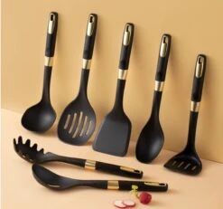 Levabe Zwart Gouden Keukengerei Set Met Houder 7 Delig - Hittebestendig - BPA Vrij - Koken - Nylon - Stainnless Steel - Keuken Gerei -Keukengerei Verkoop 1200x1122 2