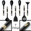 Levabe Zwart Gouden Keukengerei Set Met Houder 7 Delig - Hittebestendig - BPA Vrij - Koken - Nylon - Stainnless Steel - Keuken Gerei