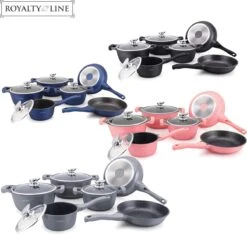 Royalty Line 10-delige Pannenset-- RVS - Gietijzer- Roze -Keukengerei Verkoop 1200x1137