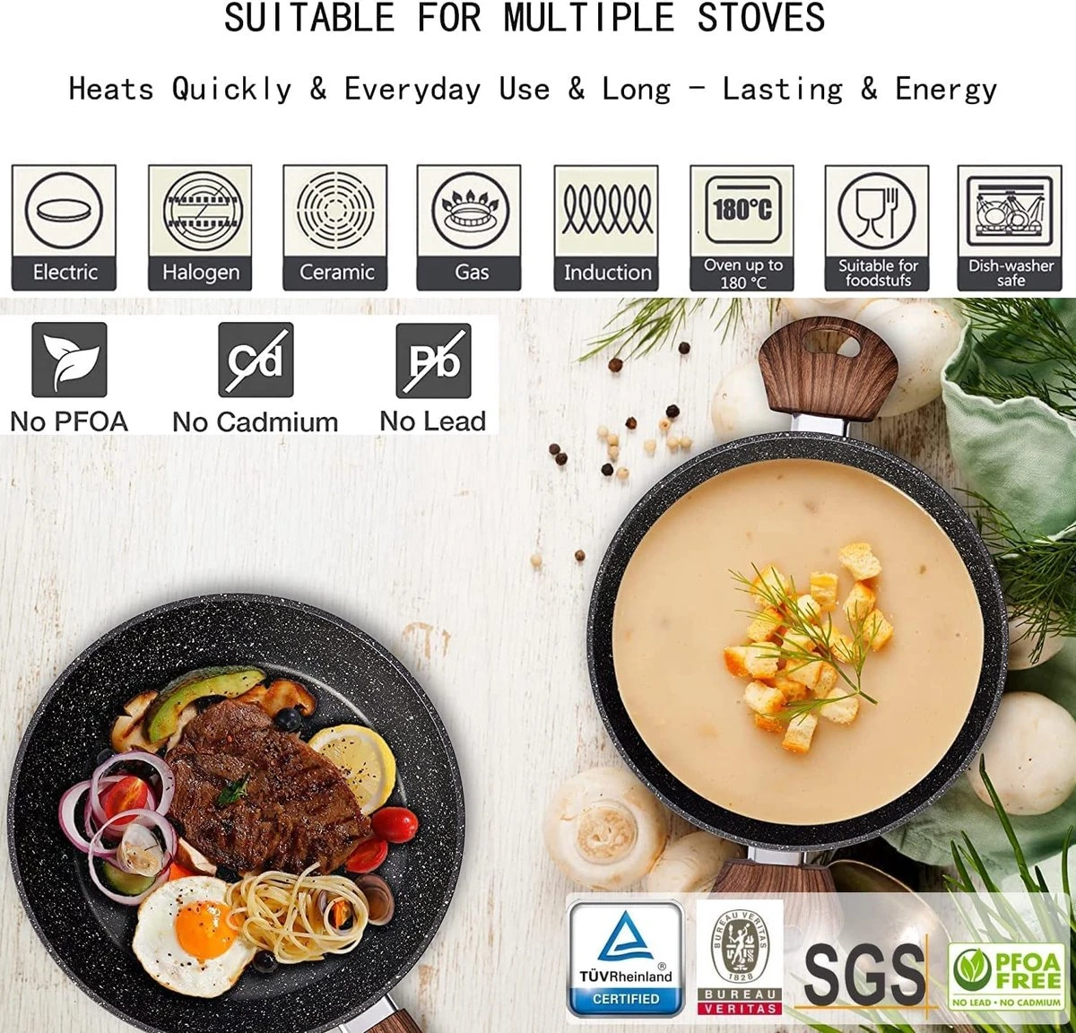 Royalty Line Inductie Pannenset - Luxe 14-delige Pannenset Marmeren Coating - Pannen Met Afneembare Handvaten - Oven-Ready - PFAS-Vrij - Voor Alle Warmtebronnen - Afneembare Koudgrepen - Antiaanbaklaag - Koekenpan Met Glazen Deksels - Roze 2 Royalty Line Inductie Pannenset - Luxe 14-delige Pannenset Marmeren Coating - Pannen Met Afneembare Handvaten - Oven-Ready - PFAS-Vrij - Voor Alle Warmtebronnen - Afneembare Koudgrepen - Antiaanbaklaag - Koekenpan Met Glazen Deksels - Roze - Afbeelding 2