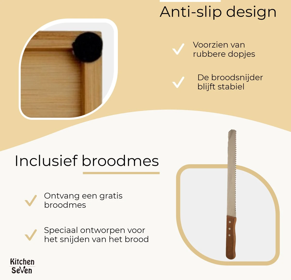 Merkloos Kitchen Seven, Broodsnijder Hulpmiddel, Bamboe Broodplank, Brood Snijden Handmatig, Inclusief Gratis Broodmes 3 Merkloos Kitchen Seven, Broodsnijder Hulpmiddel, Bamboe Broodplank, Brood Snijden Handmatig, Inclusief Gratis Broodmes - Afbeelding 3