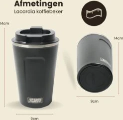 LaCardia Koffiebeker To Go Premium Zwart – Thermosbeker – Theebeker – 380ML – Herbruikbaar -Keukengerei Verkoop 1200x1171 5