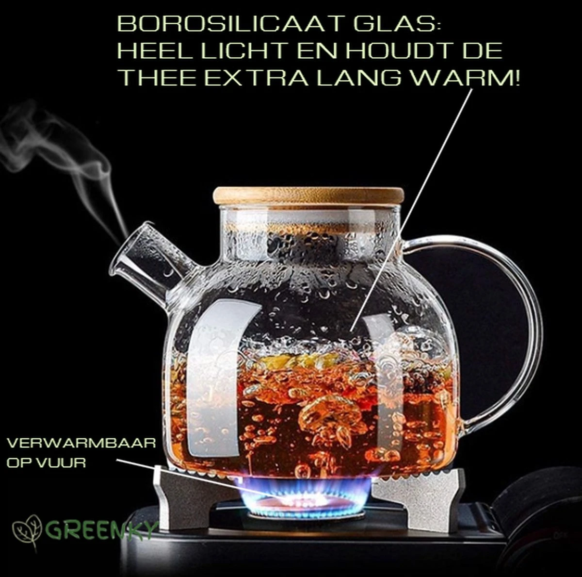 GREENKY Glazen Theepot Met Filter En Bamboe Deksel- Theekan - Duurzaam - Filter - Theehouder - Theeglas - Fruitkan - Schenkkan - Teapot - 1Liter - 1000ml 3 GREENKY Glazen Theepot Met Filter En Bamboe Deksel- Theekan - Duurzaam - Filter - Theehouder - Theeglas - Fruitkan - Schenkkan - Teapot - 1Liter - 1000ml - Afbeelding 3
