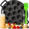 IRONO Poffertjespan Set - Incl. Doseerfles, Kwast En Vork - Poffertjespan Inductie En Electrisch - Poffertjesmaker 19 Poffertjes - Poffertjes Maken - Spuitfles - Cadeau Voor Mannen En Vrouwen