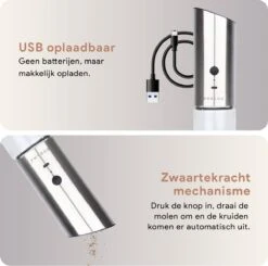 DODANA Premium Peper - & Zoutmolen Elektrisch - 1 Stuk - Pepermolen - Zoutmolen - Oplaadbaar - USB - Elektrische Pepermolen - RVS - Zwaartekracht Functie - LED Lamp - Nl Handleiding - Incl Borsteltje -Keukengerei Verkoop 1200x1192 1