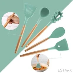 ESTARK® Keukengerei Set - Keukengerei Houder - Keukengerei Set Met Houder - 12 Delig - Antraciet Zwart - Houten Steel - Siliconen - Kerstcadeau - Pastalepel - Spatel Voor Beslag - Open Spatel - Grote Lepel - Open Lepel - Soeplepel - Keuken Spatels 12 -Keukengerei Verkoop 1200x1193 3