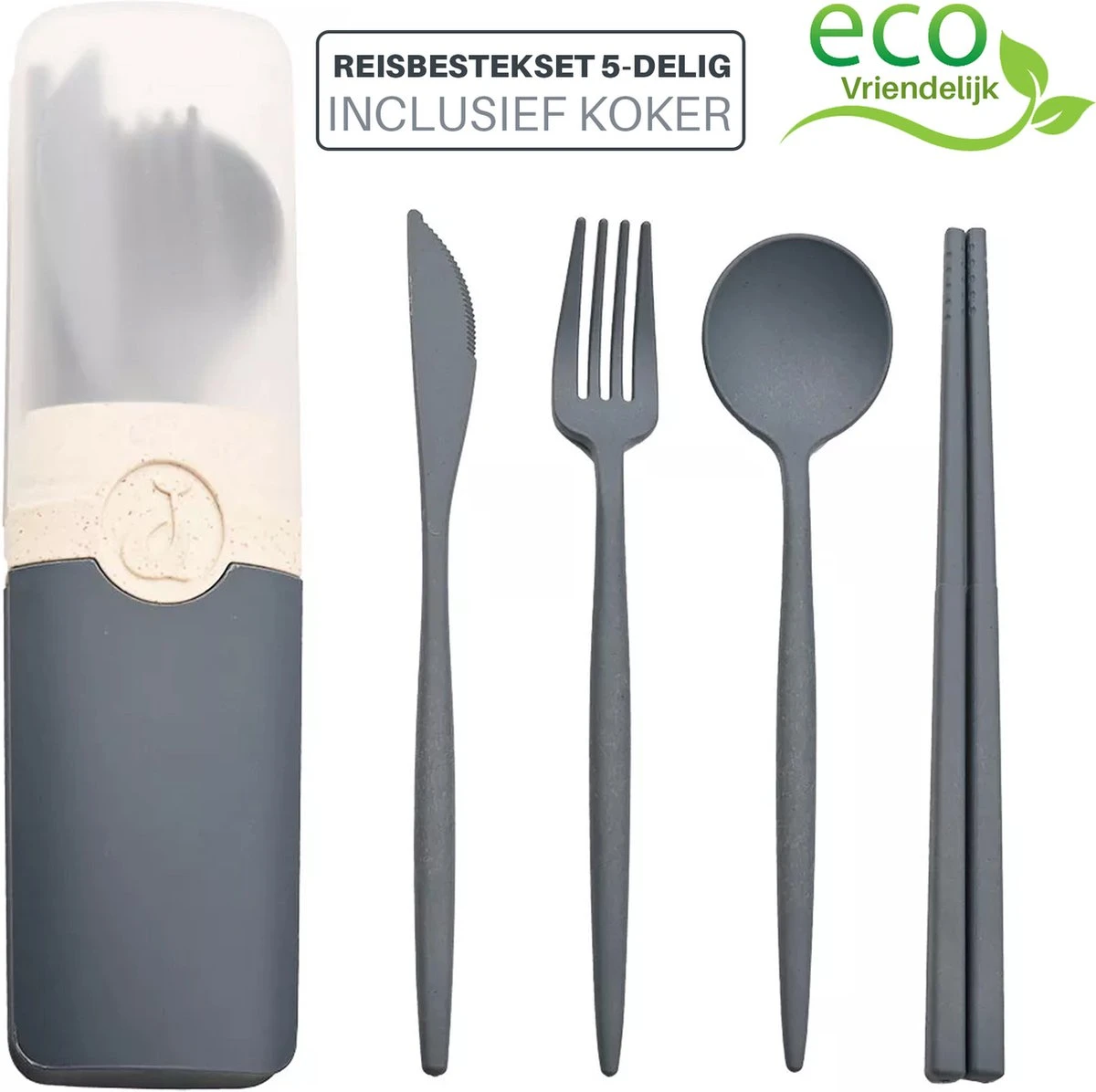 LDGoods Reisbestek Bestekset 5-delig Blauw - Meeneembestek - Meal Prep Bakjes Bestek - Kampeer Servies - Bestek To Go - Duurzaam Materiaal