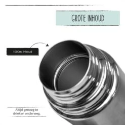 BUUF™️ Thermosfles 1 Liter - Isoleerfles - Thermosbeker - 24u/koud, 8u/warm - RVS - Zilver -Keukengerei Verkoop 1200x1200 1023
