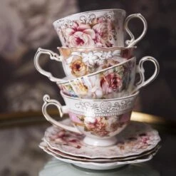 Clayre & Eef Kop En Schotel 200 Ml Roze Wit Porselein Rond Bloemen Servies Cadeau Voor Haar Cappuccino -Keukengerei Verkoop 1200x1200 1313