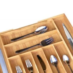 Merkloos Decopatent® Uitschuifbaar Bestekbak - Besteklade - 7 Vaks -> Uitschuifbaar Naar 9 Vakken - Bestekbakken Organizer - Bamboe - Hout -Keukengerei Verkoop 1200x1200 3