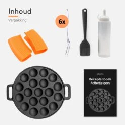 Ocina Poffertjespan – Combo Pack – 19 Poffertjes – Poffertjesmaker – Poffertjespan Inductie – Poffertjespan Electrisch – Gietijzeren Pan - Inclusief Doseerfles, Handvaten, 6x Poffertjesvorken En Invetkwast – Gratis Receptenboek -Keukengerei Verkoop 1200x1200 333