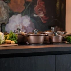 Herenthal Inductie Pannenset- Luxe 10-delige Koekenpannenset - Voor Alle Warmtebronnen - Met Glazen Deksels - Koper -Keukengerei Verkoop 1200x1200 340