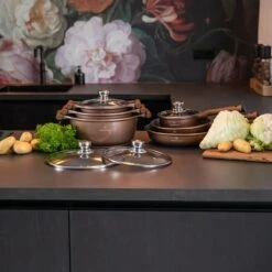 Herenthal Inductie Pannenset- Luxe 10-delige Koekenpannenset - Voor Alle Warmtebronnen - Met Glazen Deksels - Koper -Keukengerei Verkoop 1200x1200 341