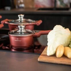 Herenthal Pannenset Inductie - Luxe 10-delige Koekenpan Inductie - Voor Alle Warmtebronnen - Pannen Met Glazen Deksels En Koudgrepen - Burgundy -Keukengerei Verkoop 1200x1200 358