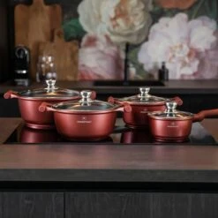 Herenthal Pannenset Inductie - Luxe 10-delige Koekenpan Inductie - Voor Alle Warmtebronnen - Pannen Met Glazen Deksels En Koudgrepen - Burgundy -Keukengerei Verkoop 1200x1200 359