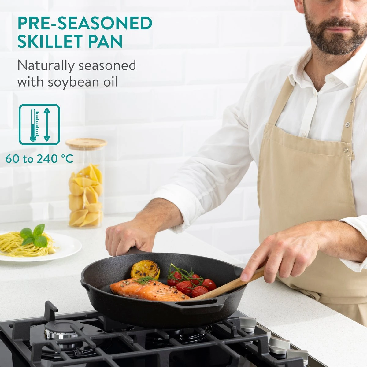 Navaris Gietijzeren Koekenpan - Braadpan Van Gietijzer - Ronde Skillet - Geschikt Voor Alle Warmtebronnen - Ø 30 Cm - Ovenbestendig Tot 260 Graden 12 Navaris Gietijzeren Koekenpan - Braadpan Van Gietijzer - Ronde Skillet - Geschikt Voor Alle Warmtebronnen - Ø 30 Cm - Ovenbestendig Tot 260 Graden - Afbeelding 12