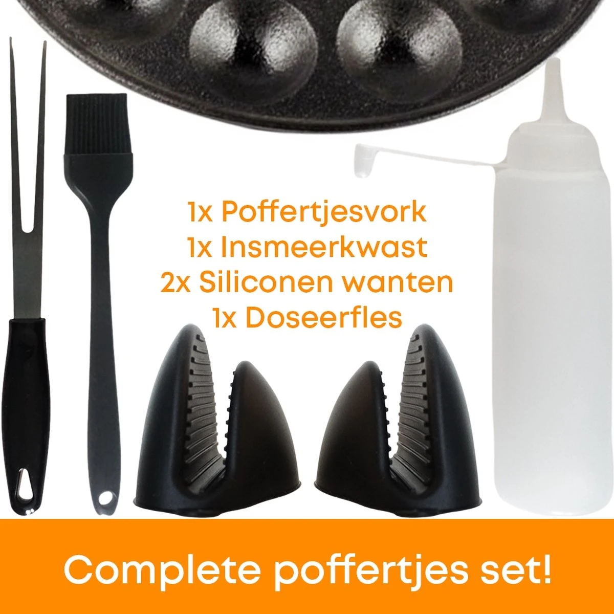 YUGN BLACK Poffertjespan Poffertjesmaker 6 Delige Set - 19 Poffertjes Incl Doseerfles Kwast Poffertjesvork Siliconen Ovenwanten - Platte Onderkant Poffertjespan Inductie Poffertjespan Elektrisch - Cadeau Tip 2 YUGN BLACK Poffertjespan Poffertjesmaker 6 Delige Set - 19 Poffertjes Incl Doseerfles Kwast Poffertjesvork Siliconen Ovenwanten - Platte Onderkant Poffertjespan Inductie Poffertjespan Elektrisch - Cadeau Tip - Afbeelding 2