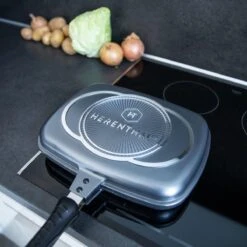 Herenthal Dubbele Grillpan - Ø 28 Cm - Koekenpan - Keramische Pan - Marmeren Coating Met Antiaanbaklaag - PFAS & PFOA Vrij - Pan - Grill - Vermindert Geur, Rook En Oliespatten - Zilver -Keukengerei Verkoop 1200x1200 595
