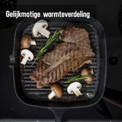 Daumonet Auguste Noir Gietijzeren Grillpan - Steakpan Zwart - PFAS & PFOA Vrij - Vierkant Met Schenktuit - 23,5 Cm - 2 Liter - Emaille - Alle Warmtebronnen - Elektrisch - Gas - Halogeen - Inductie - Keramisch -Keukengerei Verkoop 1200x1200 620