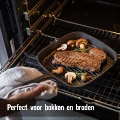 Daumonet Auguste Noir Gietijzeren Grillpan - Steakpan Zwart - PFAS & PFOA Vrij - Vierkant Met Schenktuit - 23,5 Cm - 2 Liter - Emaille - Alle Warmtebronnen - Elektrisch - Gas - Halogeen - Inductie - Keramisch -Keukengerei Verkoop 1200x1200 621