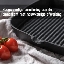Daumonet Auguste Noir Gietijzeren Grillpan - Steakpan Zwart - PFAS & PFOA Vrij - Vierkant Met Schenktuit - 23,5 Cm - 2 Liter - Emaille - Alle Warmtebronnen - Elektrisch - Gas - Halogeen - Inductie - Keramisch -Keukengerei Verkoop 1200x1200 623