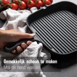 Daumonet Auguste Noir Gietijzeren Grillpan - Steakpan Zwart - PFAS & PFOA Vrij - Vierkant Met Schenktuit - 23,5 Cm - 2 Liter - Emaille - Alle Warmtebronnen - Elektrisch - Gas - Halogeen - Inductie - Keramisch -Keukengerei Verkoop 1200x1200 624