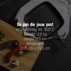 Daumonet Auguste Noir Gietijzeren Grillpan - Steakpan Zwart - PFAS & PFOA Vrij - Vierkant Met Schenktuit - 23,5 Cm - 2 Liter - Emaille - Alle Warmtebronnen - Elektrisch - Gas - Halogeen - Inductie - Keramisch -Keukengerei Verkoop 1200x1200 626