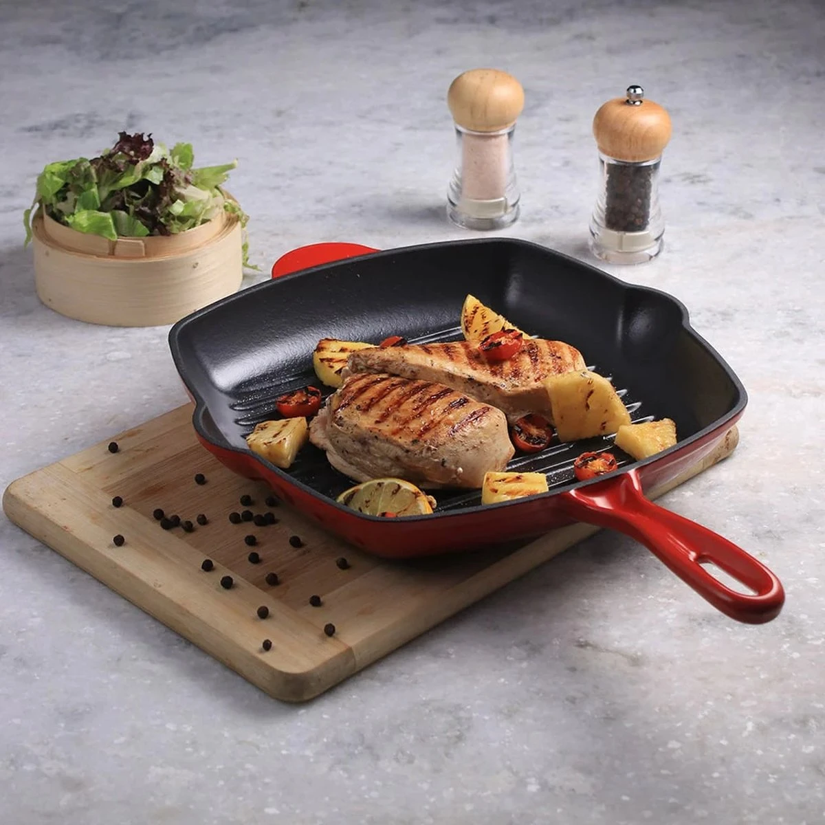 Cdealsz® Grillpan Gietijzer - Inductie - Rood - 28 Cm 7 Cdealsz® Grillpan Gietijzer - Inductie - Rood - 28 Cm - Afbeelding 7