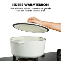MOA Gietijzeren Braadpan - Inhoud 5,7 Liter - 26CM - Rond - Alle Warmtebronnen - Ook Voor Inductie - Gewicht 5,8 Kg - Wit - C26W -Keukengerei Verkoop 1200x1200 673