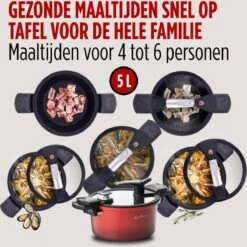 Rosmarino - Snelkookpan Met Glazen Deksel - Zwart - Ø24cm - 5 Liter - 100% PFAS & PFOA Vrij - Aluminium - Pressure Cooker - Non-stick Minerale Coating - Ergonomische Handgrepen - Geschikt Voor Alle Warmtebronnen -Keukengerei Verkoop 1200x1200 741