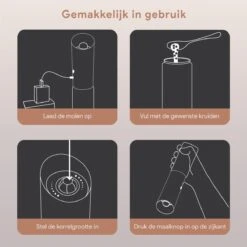 DODANA Premium Peper - & Zoutmolen Elektrisch - 1 Stuk - Pepermolen - Zoutmolen - Oplaadbaar - USB - Elektrische Pepermolen - RVS - Zwaartekracht Functie - LED Lamp - Nl Handleiding - Incl Borsteltje -Keukengerei Verkoop 1200x1200 800